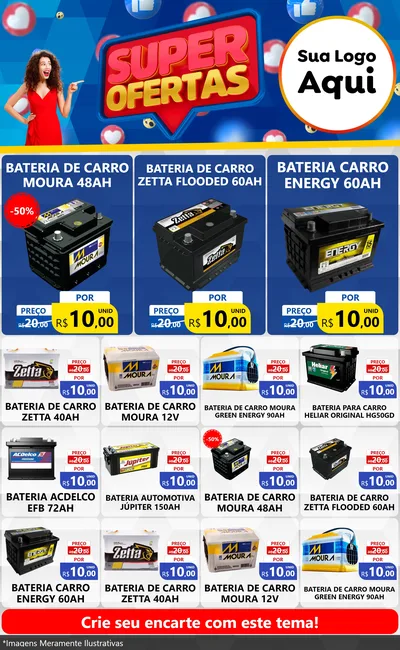Modelo de Encarte para Encarte Grande com o tema Super Ofertas para Baterias Elétricas