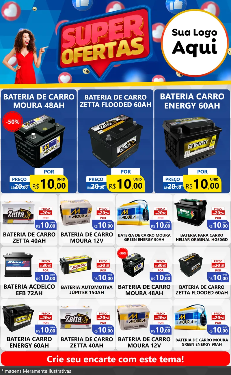 Modelo de Encarte para Encarte Grande com o tema Super Ofertas para Baterias Elétricas