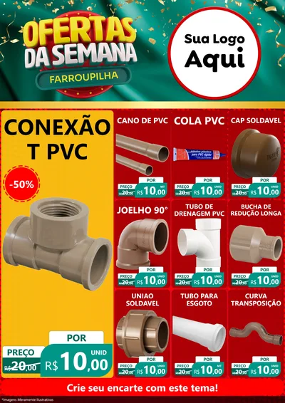 Modelo de Encarte para Encarte A4 Vertical com o tema Ofertas da Semana Farroupilha para Tubos e conexões
