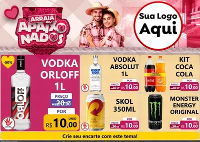 Modelo de Encarte para Encarte A4 Horizontal com o tema Arraiá dos Apaixonados - Junina para Distribuidora de bebidas