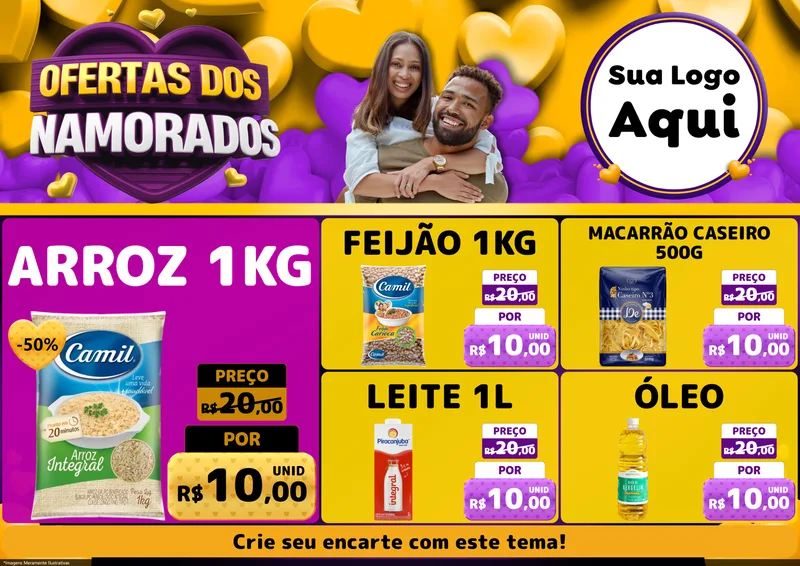 Modelo de Encarte para Encarte A4 Horizontal com o tema Oferta Dos Namorados para Supermercado