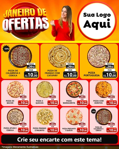 Modelo de Rede Social para Feed Instagram com o tema Janeiro de Ofertas para Pizzaria