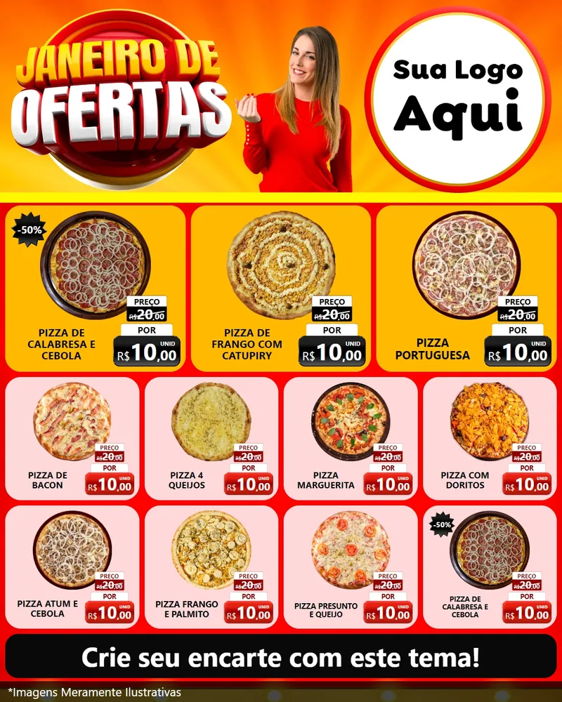 Modelo de Rede Social para Feed Instagram com o tema Janeiro de Ofertas para Pizzaria