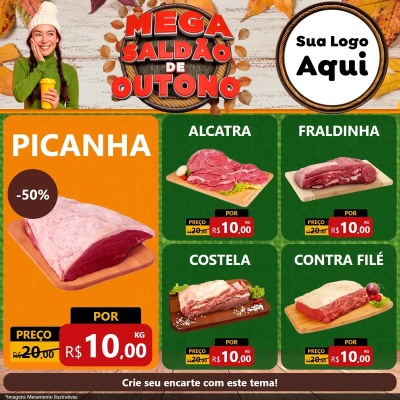 Modelo de Rede Social para Feed Facebook com o tema Mega Saldão de Outono para Açougue
