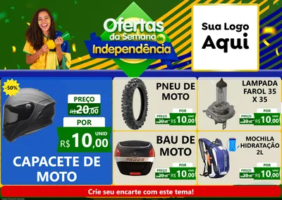 Modelo de Encarte para Encarte A4 Horizontal com o tema Ofertas da Semana da Independência para Moto peças