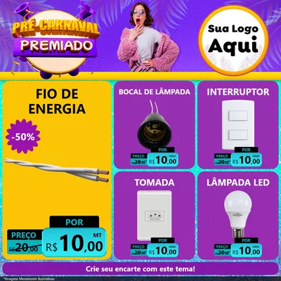 Modelo de Rede Social para Feed Facebook com o tema Pré-Carnaval Premiado para Materiais Elétricos