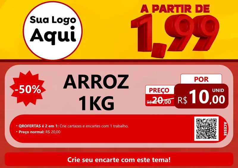 Modelo de Cartaz para Cartaz A4 Horizontal com o tema A Partir de Um e Noventa e Nove - 1,99 para Supermercado