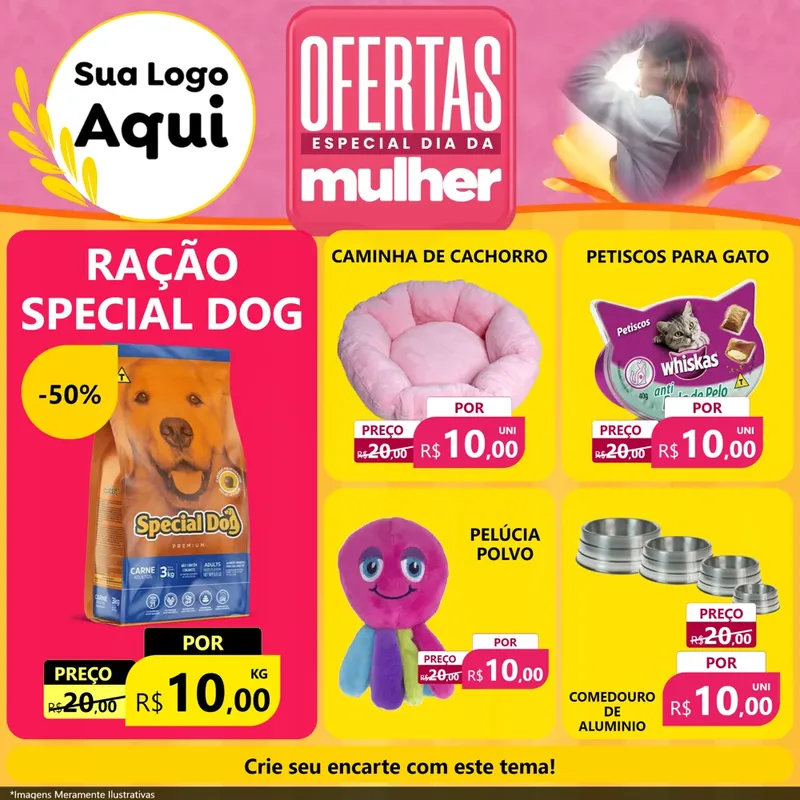 Modelo de Rede Social para Feed Facebook com o tema Ofertas - Especial Dia Das Mulheres para Pet Shop
