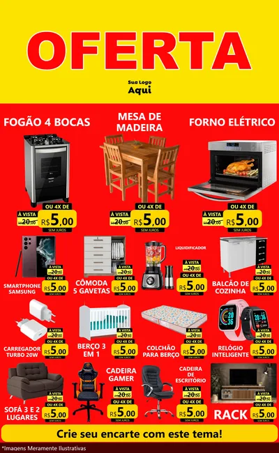 Modelo de Encarte para Encarte Grande com o tema OFERTA - Vermelho Cartaz para Móveis e Eletro