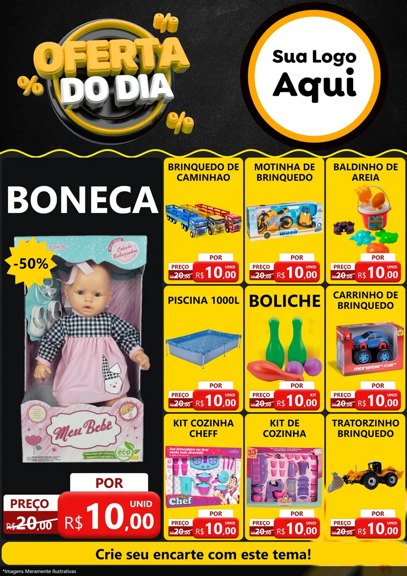 Modelo de Encarte para Encarte A4 Vertical com o tema Oferta Do Dia para Brinquedos