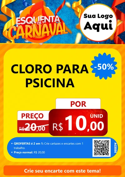 Modelo de Cartaz para Cartaz A4 Vertical com o tema Esquenta de Carnaval para Produtos para Piscina
