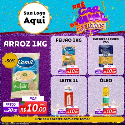 Modelo de Rede Social para Feed Facebook com o tema Pré Carnaval de Ofertas para Supermercado