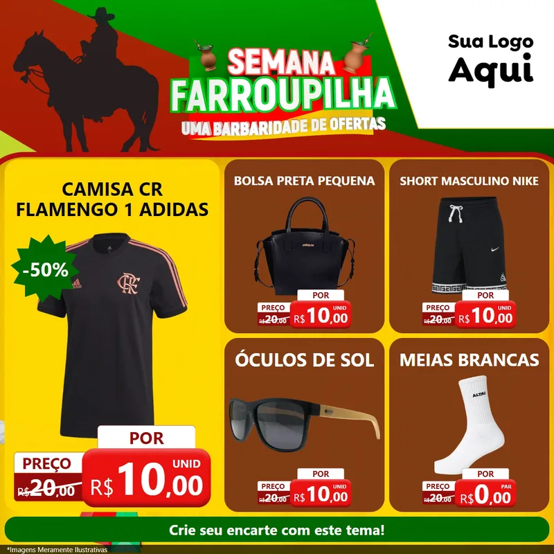 Modelo de Rede Social para Feed Facebook com o tema Semana Farroupilha - Uma Barbaridade de Ofertas para Roupas e acessórios
