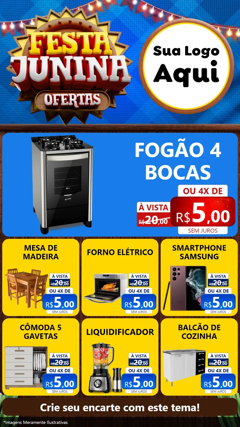 Modelo de Rede Social para Stories com o tema Festa Junina Ofertas para Móveis e Eletro
