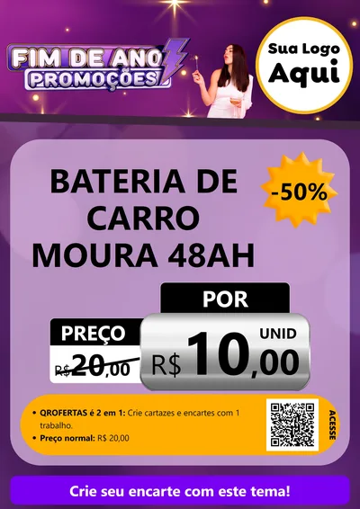 Modelo de Cartaz para Cartaz A4 Vertical com o tema Fim de Ano Promoções para Baterias Elétricas