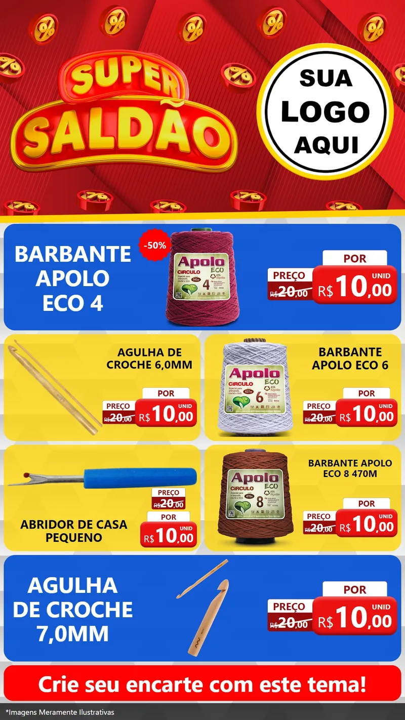 Modelo de TV para TV Vertical com o tema Super Saldão para Armarinho e Aviamentos