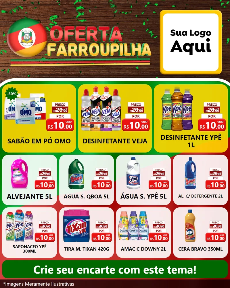 Modelo de Rede Social para Feed Instagram com o tema Oferta Farroupilha para Produtos de Limpeza