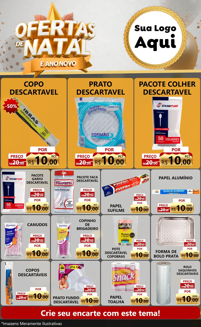 Modelo de Encarte para Encarte Grande com o tema Ofertas De Natal E Ano Novo para Embalagens