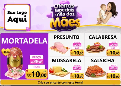 Modelo de Encarte para Encarte A4 Horizontal com o tema Ofertas Especiais - Mês das Mães para Frios e Laticínios