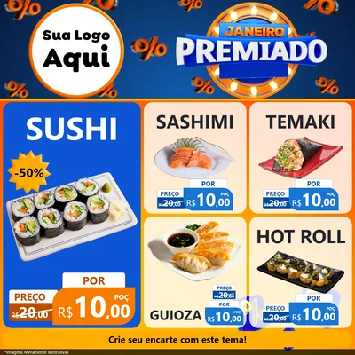 Modelo de Rede Social para Feed Facebook com o tema Janeiro Premiado para Comida japonesa