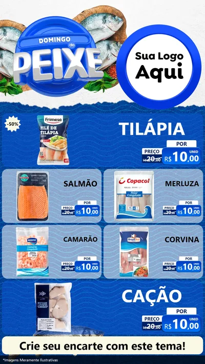 Modelo de TV para TV Vertical com o tema Domingo do Peixe para Peixaria