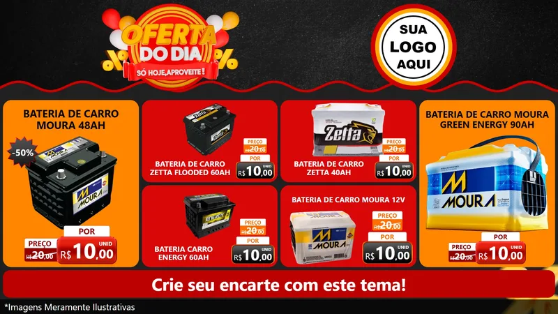 Modelo de TV para TV Horizontal com o tema Oferta do Dia - Só hoje, Aproveite! para Baterias Elétricas