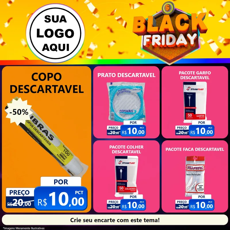 Modelo de Rede Social para Feed Facebook com o tema Black Friday para Embalagens