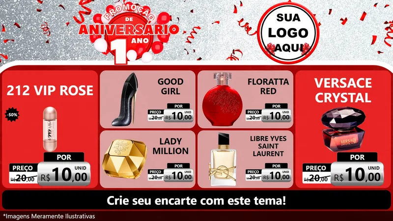 Modelo de TV para TV Horizontal com o tema Promoção de Aniversário - 1 Ano para Perfumes