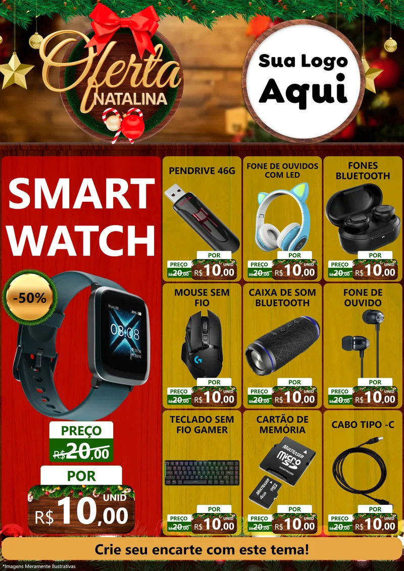 Modelo de Encarte para Encarte A4 Vertical com o tema Ofertas Natalina para Informática