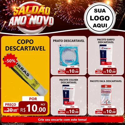 Modelo de Rede Social para Feed Facebook com o tema Saldão de Ano Novo para Embalagens