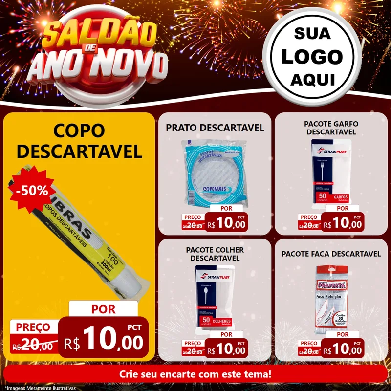 Modelo de Rede Social para Feed Facebook com o tema Saldão de Ano Novo para Embalagens