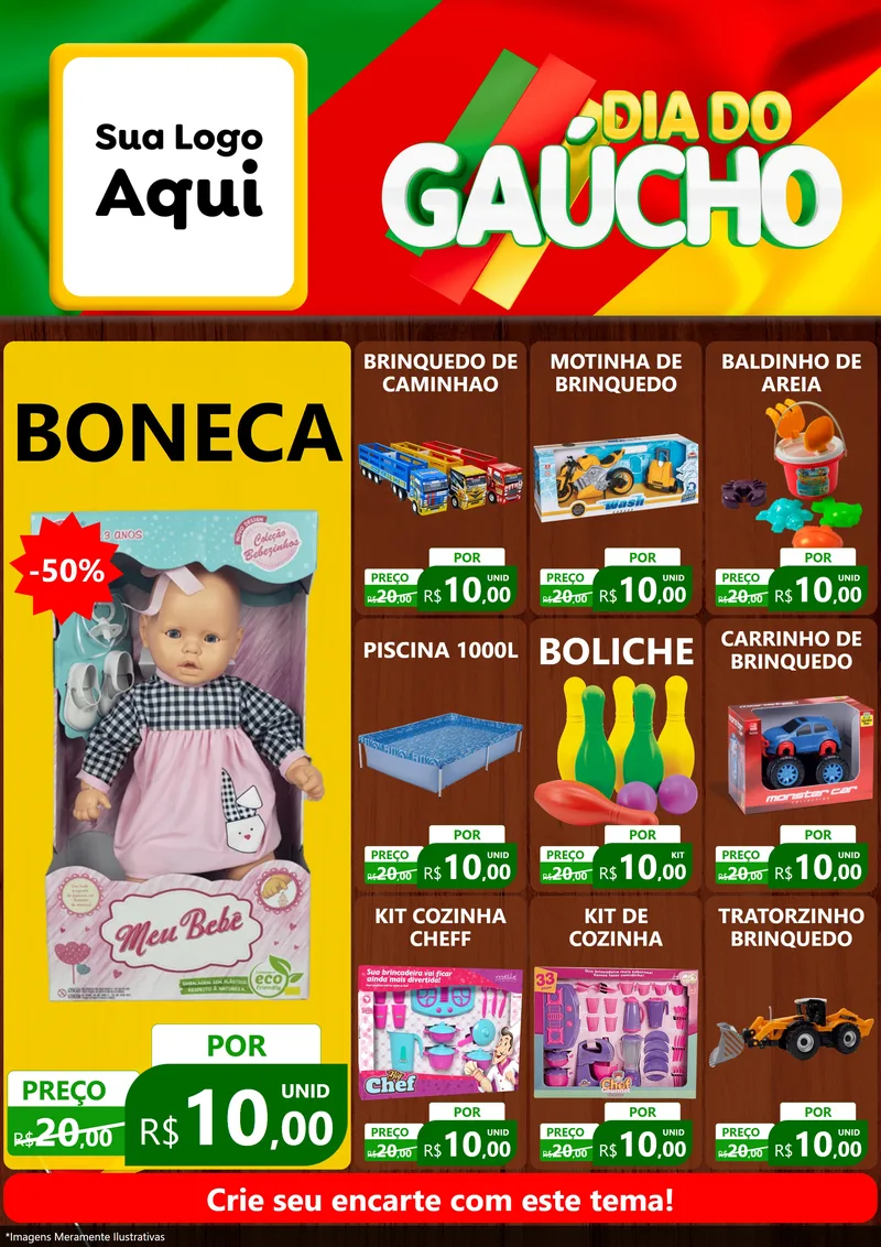 Modelo de Encarte para Encarte A4 Vertical com o tema Dia do Gaúcho para Brinquedos