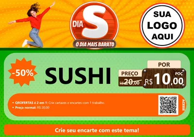 Modelo de Cartaz para Cartaz A4 Horizontal com o tema Dia S - O Dia Mais Barato para Comida japonesa