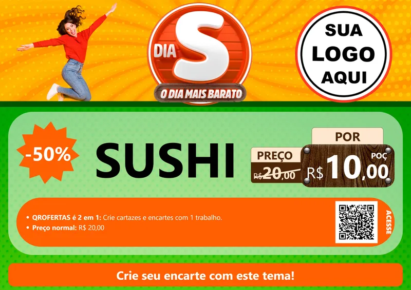 Modelo de Cartaz para Cartaz A4 Horizontal com o tema Dia S - O Dia Mais Barato para Comida japonesa