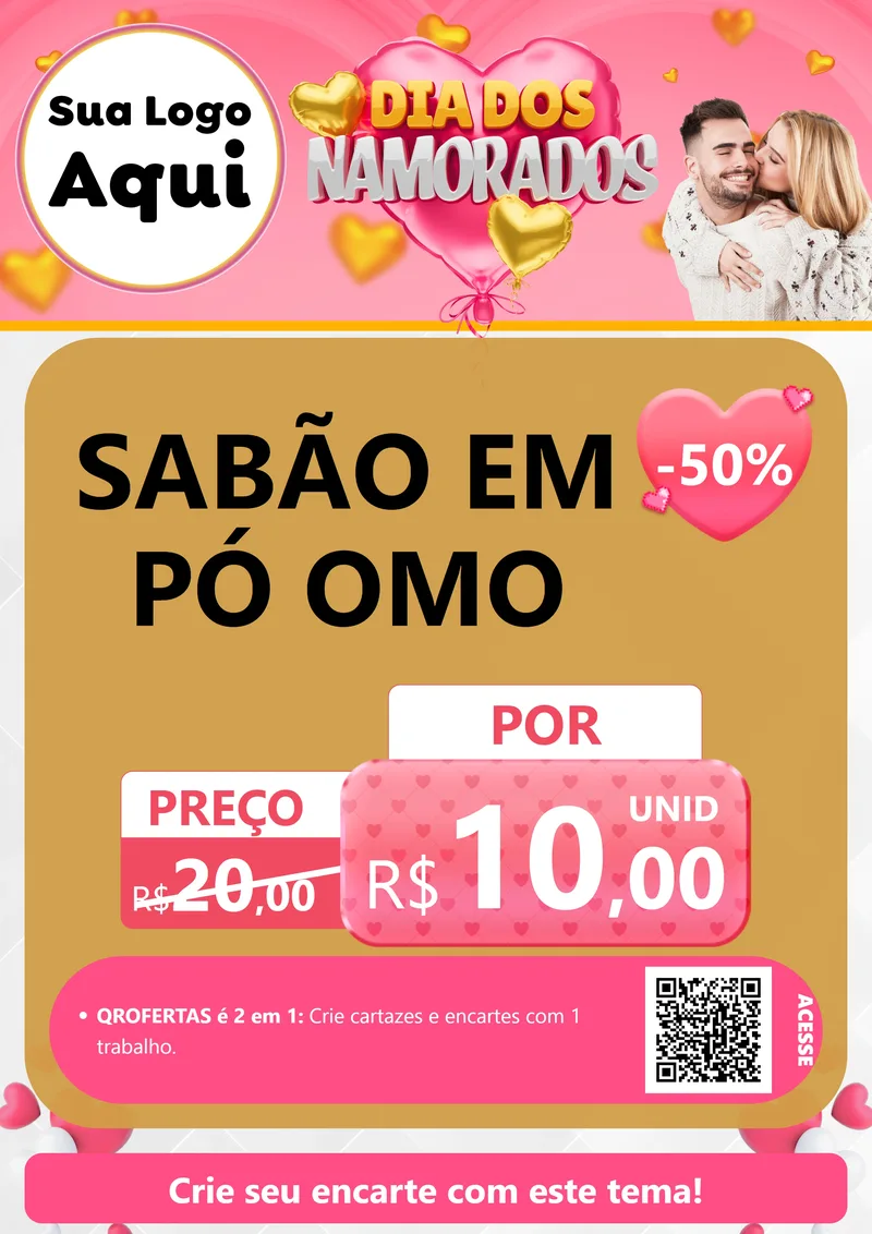 Modelo de Cartaz para Cartaz A4 Vertical com o tema Dia dos Namorados para Produtos de Limpeza