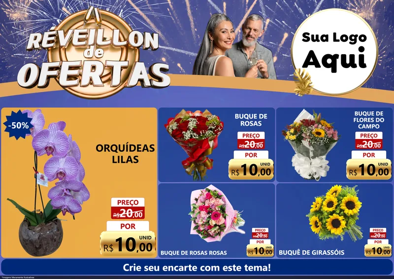 Modelo de Encarte para Encarte A4 Horizontal com o tema Réveillon de Ofertas para Floricultura e jardim