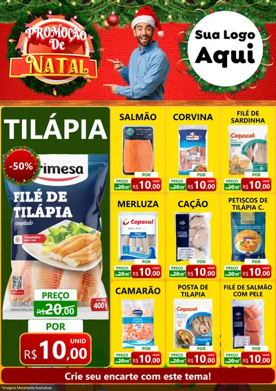 Modelo de Encarte para Encarte A4 Vertical com o tema Promoção de Natal para Peixaria