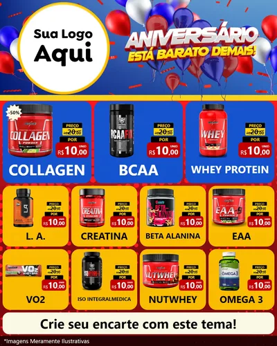 Modelo de Rede Social para Feed Instagram com o tema Aniversário para Suplementos alimentares