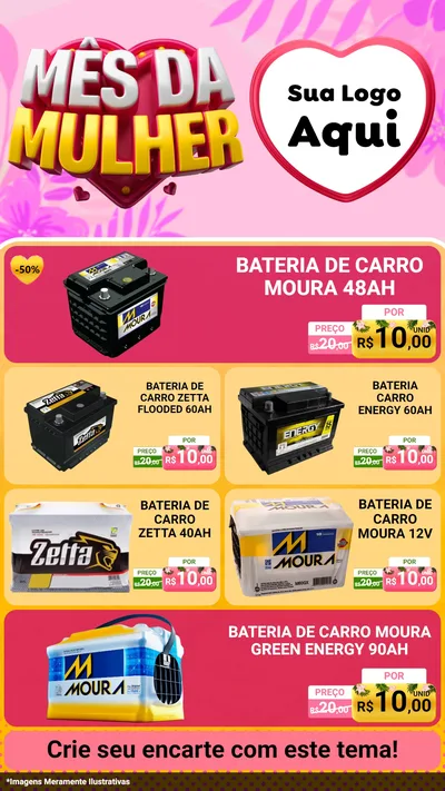 Modelo de TV para TV Vertical com o tema Mês da Mulher para Baterias Elétricas