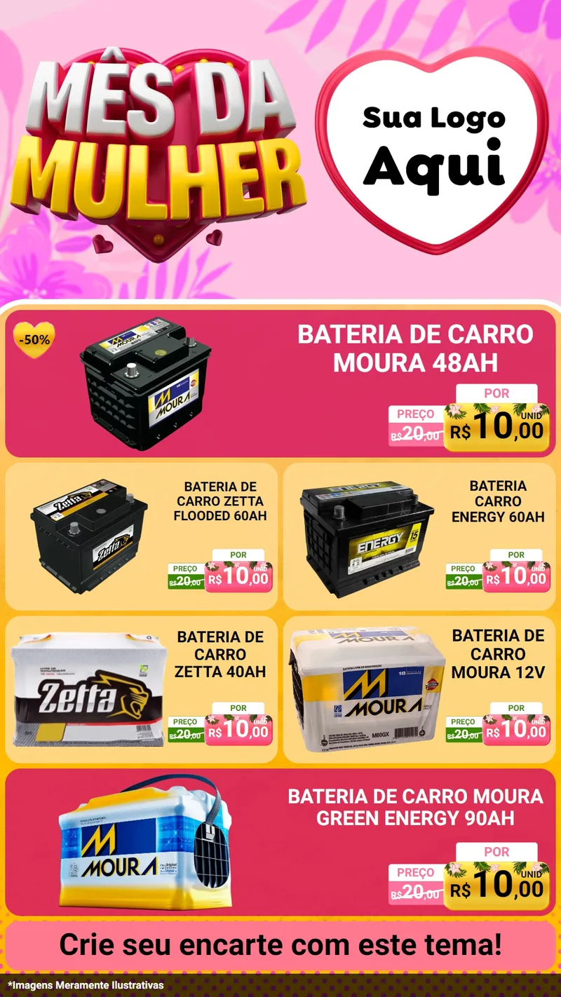 Modelo de TV para TV Vertical com o tema Mês da Mulher para Baterias Elétricas