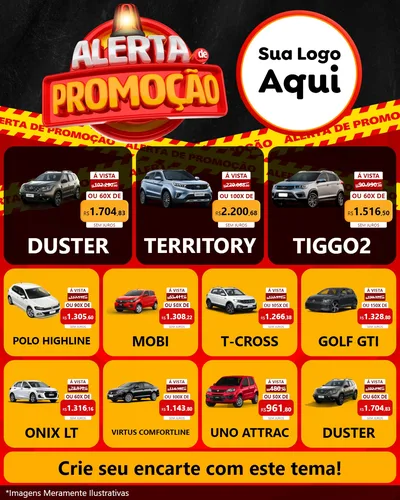 Modelo de Rede Social para Feed Instagram com o tema Alerta de Promoção para Concessionaria de Carros
