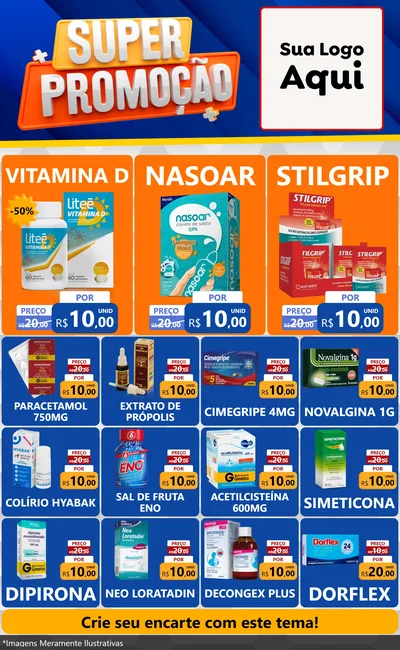 Modelo de Encarte para Encarte Grande com o tema Super Promoção para Farmácia