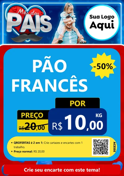 Modelo de Cartaz para Cartaz A4 Vertical com o tema Mês Dos Pais para Padaria