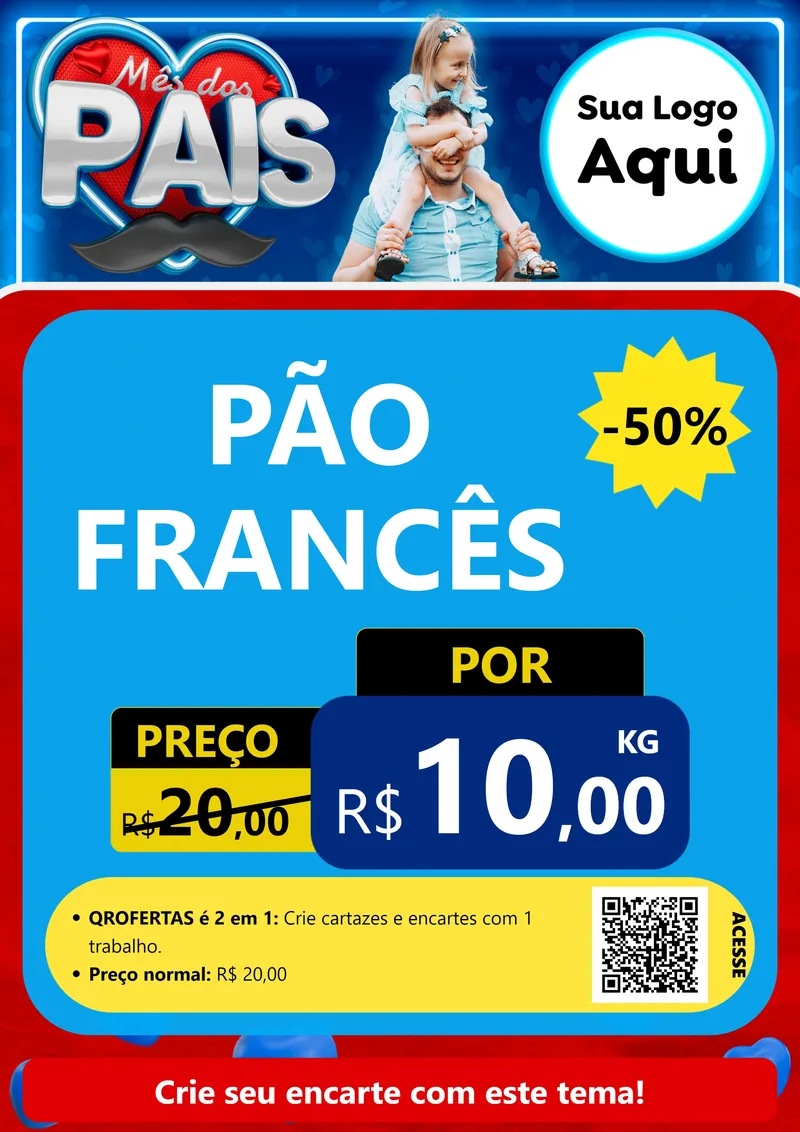 Modelo de Cartaz para Cartaz A4 Vertical com o tema Mês Dos Pais para Padaria