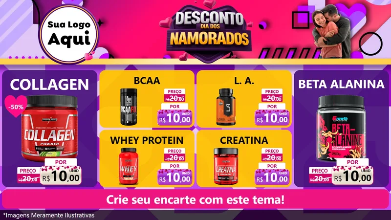 Modelo de TV para TV Horizontal com o tema Desconto Dia dos Namorados para Suplementos alimentares
