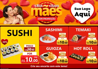 Modelo de Encarte para Encarte A4 Horizontal com o tema Dia das Mães com Promoção para Comida japonesa