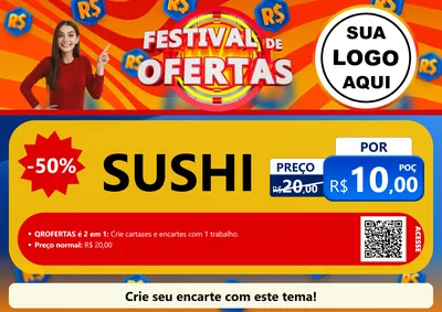 Modelo de Cartaz para Cartaz A4 Horizontal com o tema Festival de Ofertas para Comida japonesa
