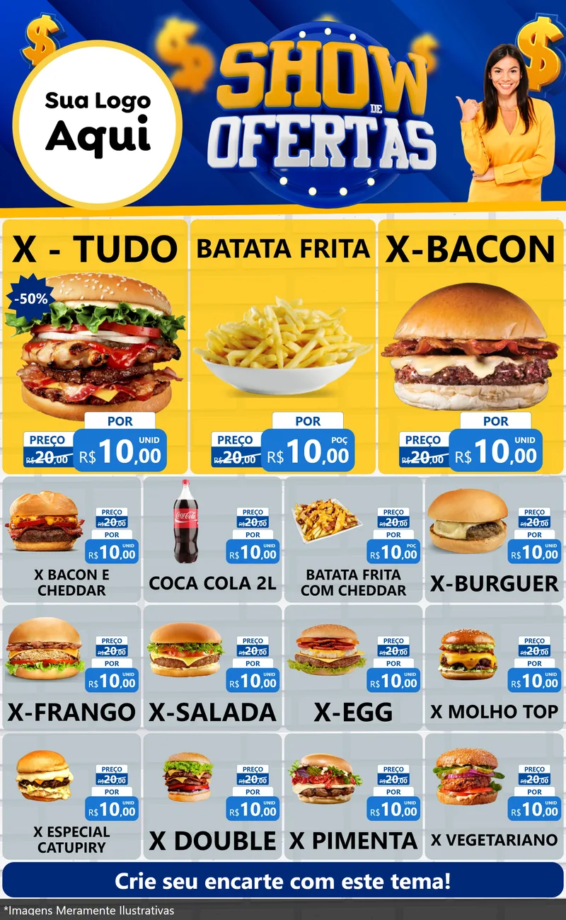 Modelo de Encarte para Encarte Grande com o tema Show de Ofertas para Hamburgueria
