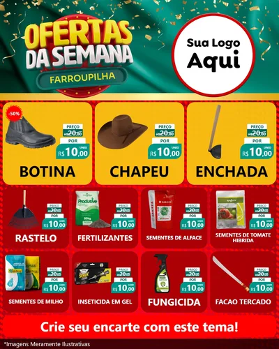 Modelo de Rede Social para Feed Instagram com o tema Ofertas da Semana Farroupilha para Agropecuária
