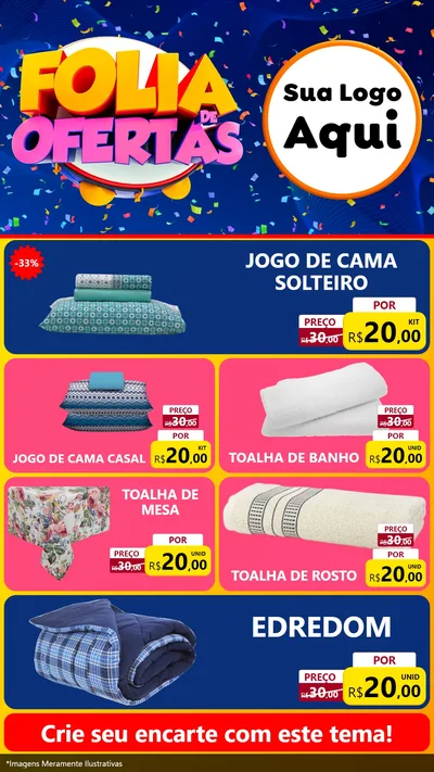 Modelo de TV para TV Vertical com o tema Folia de Ofertas para Cama, Mesa e Banho